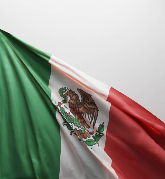 Flag of Mexico waving in the wind. Silk texture pattern