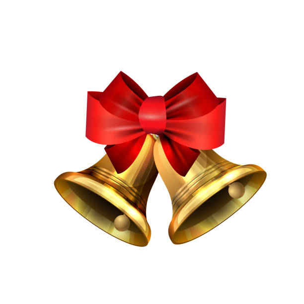 istock Christmas decorations with fir tree golden jingle bells 1184917615