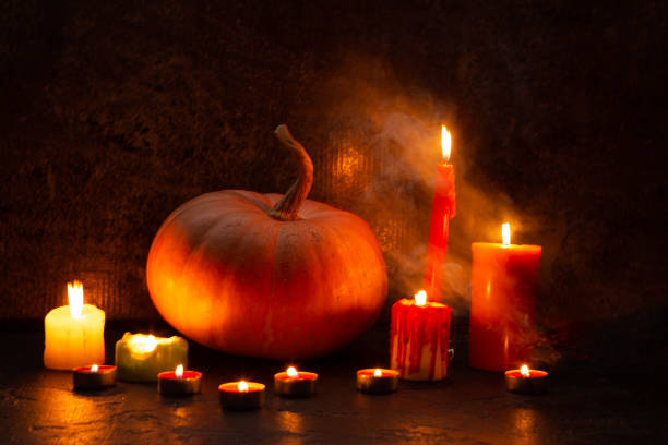 istock Pumpkin with burning candles. Halloween 1184918606