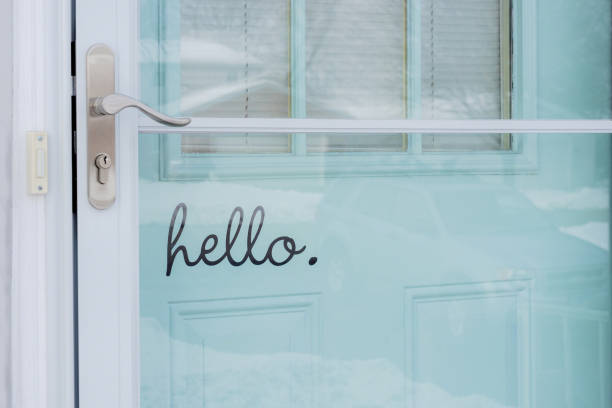 istock Front door decorated with the word hello 1184920271