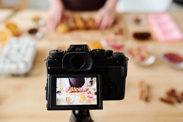 istock Home camera during video recording of master class of soap making 1184921412