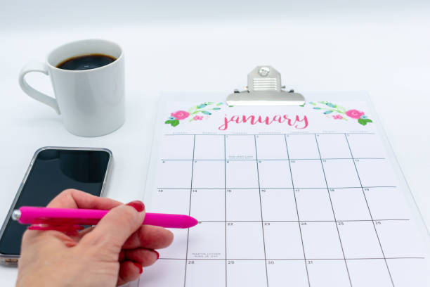 istock January calendar with coffee, pen and smartphone 1184922038