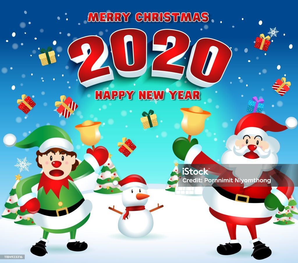 Merry Christmas And Happy New Year 2020 With Santa Claus Cute ...