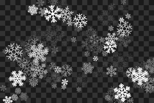 ilustrações, clipart, desenhos animados e ícones de textura transparente da decoração da queda de neve. fundo do vetor com flocos de neve e luzes do vôo. - colagem aleatoria