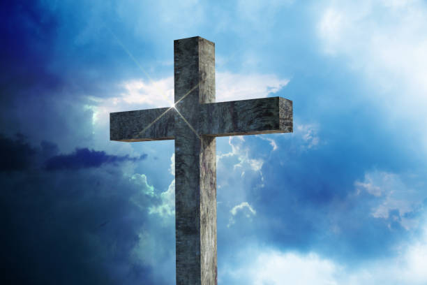 istock Glorious Wooden Cross 3d rendering 1184928133