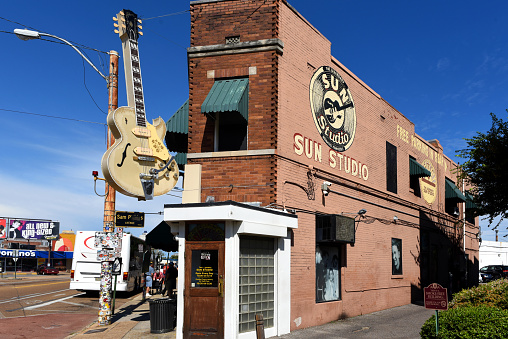 Memphis, TN, USA - September 24, 2019:  The legendary Sun Studio on Union Avenue has been called the birthplace of Rock and Roll. Owner Sam Phillips recorded a long list of legends in the studio, not the least of which was Elvis Presley.  The studio is open for tours daily.