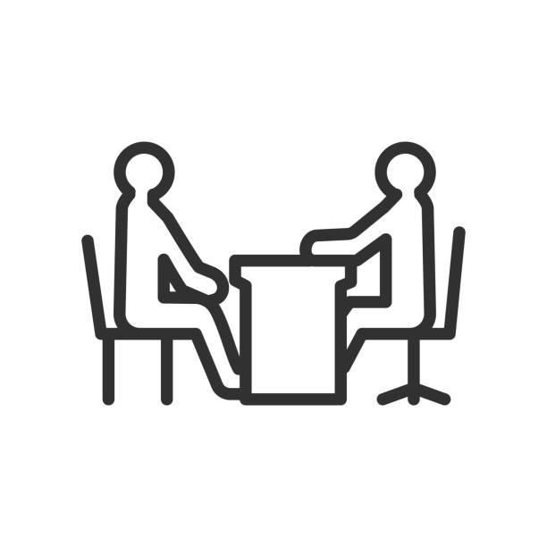 ilustrações de stock, clip art, desenhos animados e ícones de interview. two people talking at the table. line with editable stroke - people director editorial computer icon