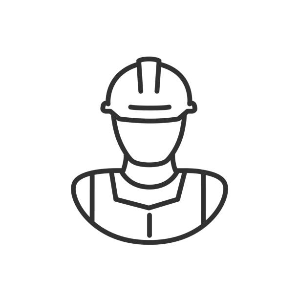 ilustrações de stock, clip art, desenhos animados e ícones de man in a construction helmet. line with editable stroke - people director editorial computer icon