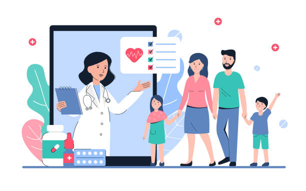 ilustrações de stock, clip art, desenhos animados e ícones de medical family concept banner - natty