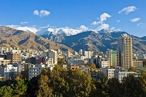 View to the northern part of tehran with mountains in background
