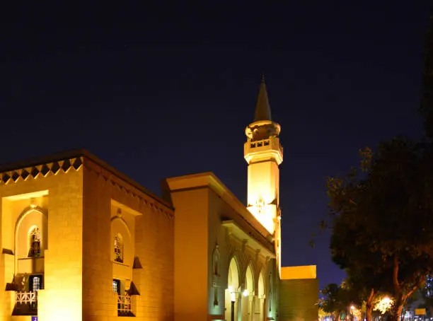 Riyadh, Saudi Arabia: King Abdulaziz Grand Mosque at night - main facade on the south side - Wahhabi Sunni mosque - King Saud Road, Al Murabba