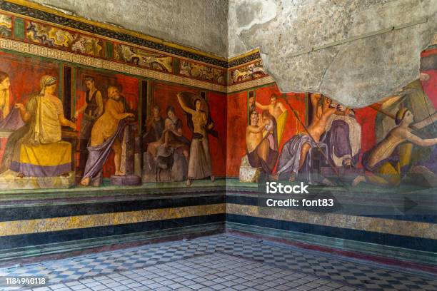 The Frescoes Of Villa Dei Misteri An Ancient Roman Villa At Pompeii Ancient City Italy Stock Photo - Download Image Now