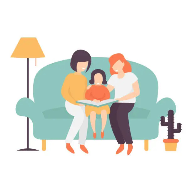 Vector illustration of read family mother and mother