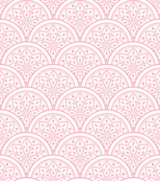 damask wallpaper Wallpaper classic style of Baroque, seamless pink and white damask pattern, floral decorative background for design, texture, wall, tile, paper, fabric and silk, royal backdrop, vector illustration arabesque position stock illustrations