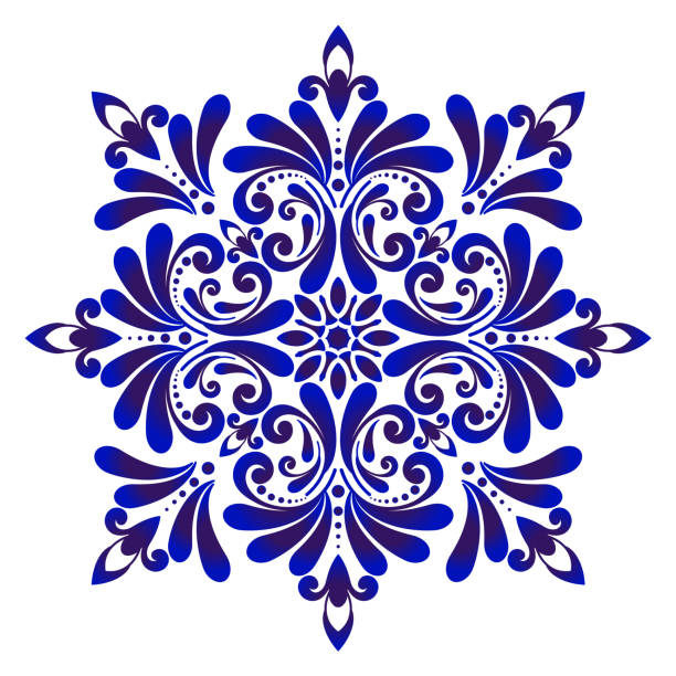 ozdobny kwiat niebieski wzór - white pottery textured circle stock illustrations