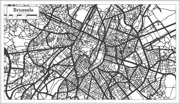ilustrações de stock, clip art, desenhos animados e ícones de brussels belgium city map in black and white color. outline map. - brussels