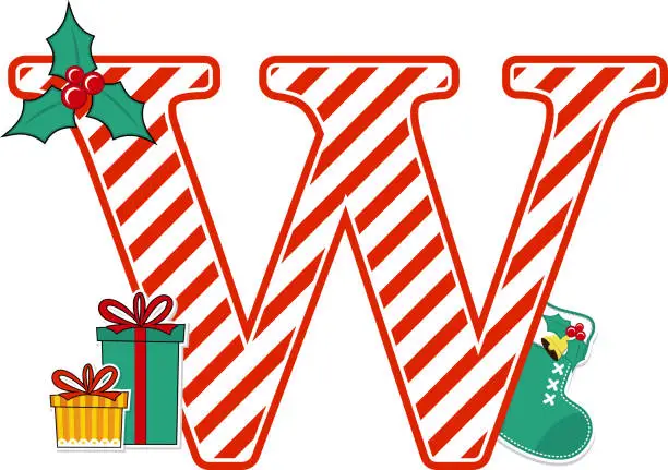 Vector illustration of Capital letter w for christmas decoration