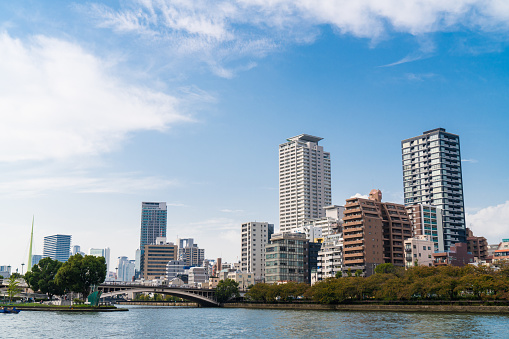 Wide cityscape of Osaka, Japan