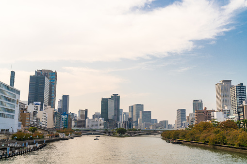 Wide cityscape of Osaka, Japan