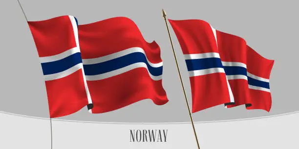 Vector illustration of Set of Norway waving flag on isolated background vector illustration