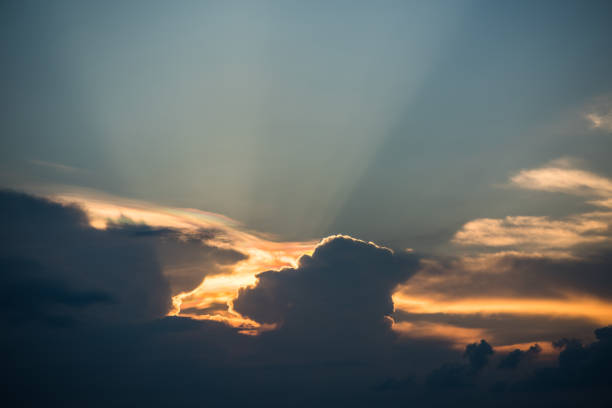 istock Beautiful iridescent cloud, Irisation or rainbow cloud on sky 1184967288
