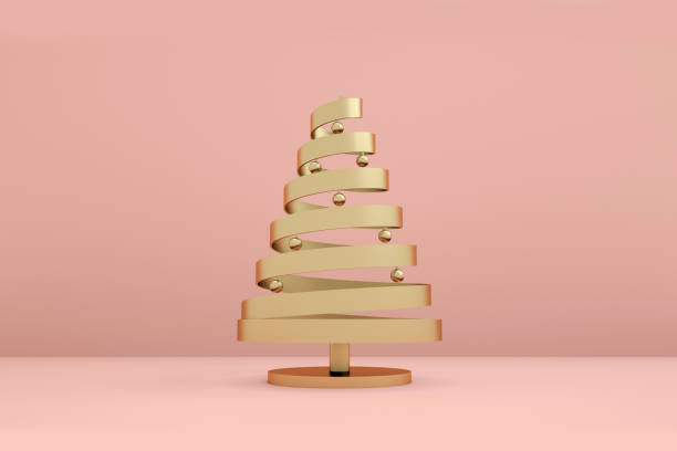 gouden abstracte kerstboom met bal. 3d-rendering. - christmas tree stockfoto's en -beelden