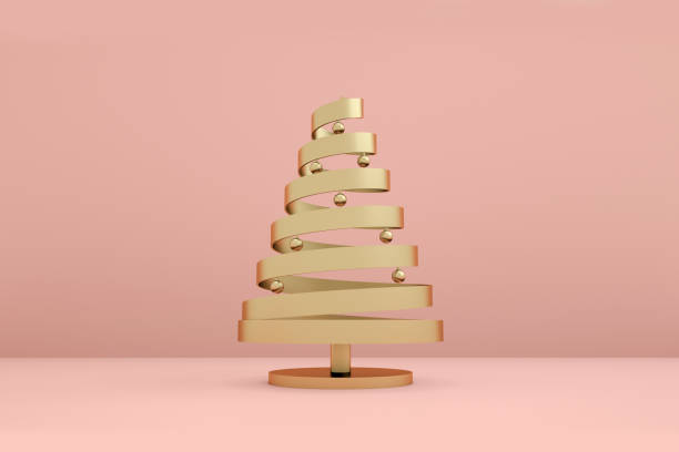 istock Golden abstract christmas tree with ball. 3d rendering. 1184970033