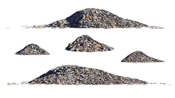 rubble heaps, set of debris piles isolated on white background