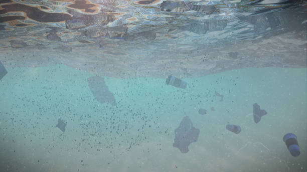 istock plastic pollution in ocean water, bottles floating in the current 1184973921