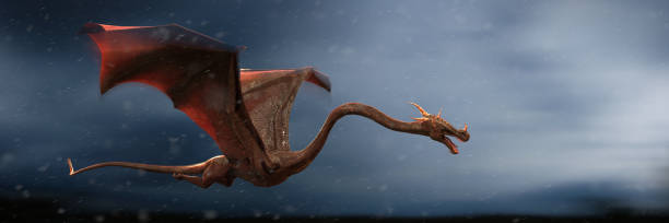 istock dragon, wet creature flying through a heavy storm 1184974169