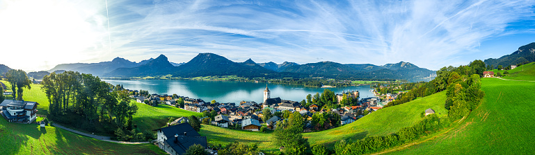 St. Wolfgang village and Wolfgangsee, famous lake in Salzkammergut, Austria.