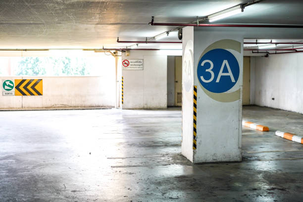 istock Parking lot inside the building. Text on left side means 