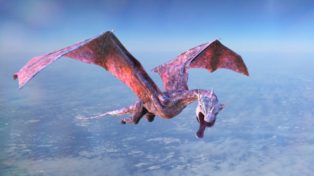 istock giant dragon, mythical red creature is flying 1184976481
