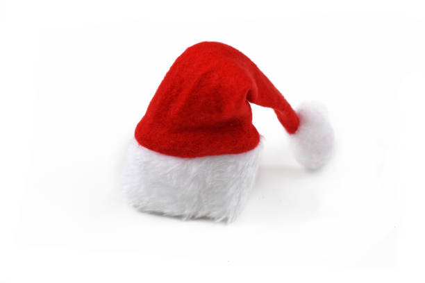 Red santa hat with white pompon isolated on white background