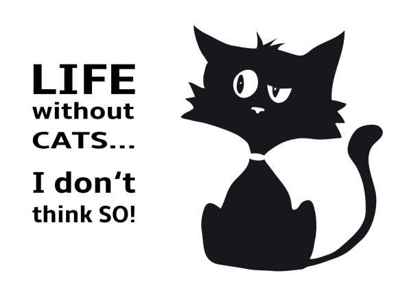 Cynical cat with quote Life without cats I dont think so, funny animal, isolated on white background, black and white Cynical cat with quote Life without cats I dont think so, funny animal, isolated on white background, black and white, funny black beast ugly cartoon characters stock illustrations