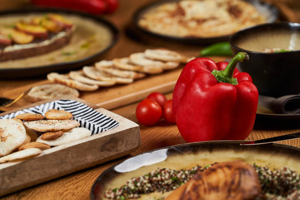 istock Assorted food set on wooden table. Luxury restaurant food 1184988962