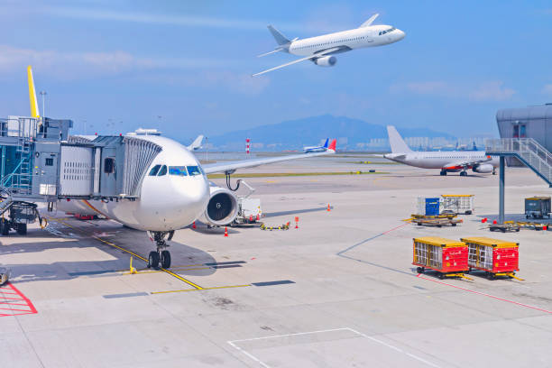 istock Airport boarding bridge for a passenger plane. 1184989015