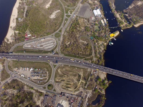 istock Moscow Bridge across Dnepr River, photo from drone. 1184990225