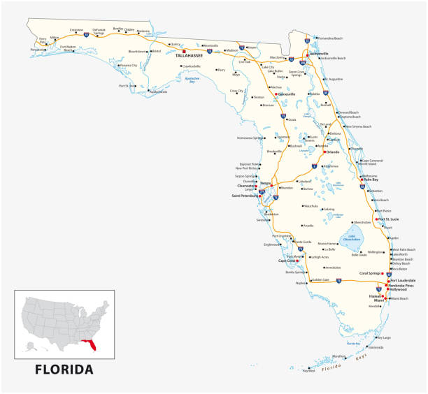 mapa drogowa amerykańskiego stanu floryda - florida stock illustrations