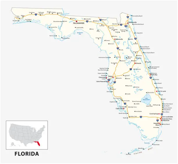 Vector illustration of road map of the US American State of florida