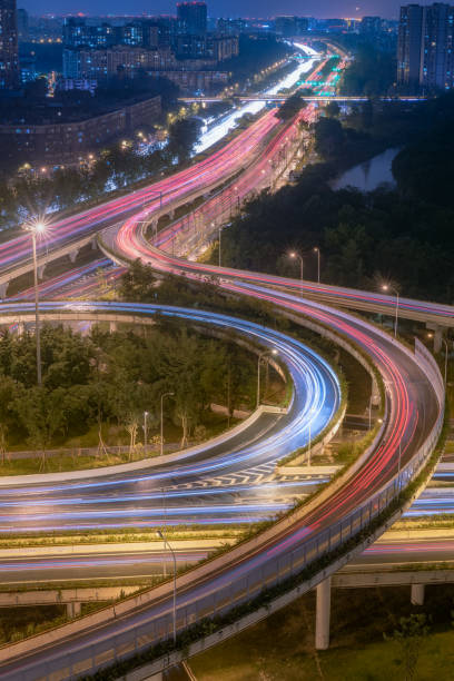istock Large interchange aerial view at night in Chengdu 1184990579