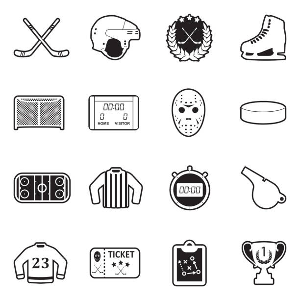 ilustrações de stock, clip art, desenhos animados e ícones de ice hockey icons. line with fill design. vector illustration. - field hockey