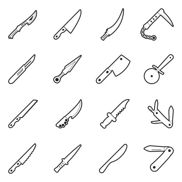 ilustrações de stock, clip art, desenhos animados e ícones de knives icons. line with fill design. vector illustration. - knife table knife kitchen knife penknife