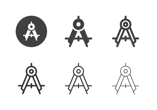 ikony kompasu rysunkowego - multi series - drawing compass blueprint engineering architecture stock illustrations