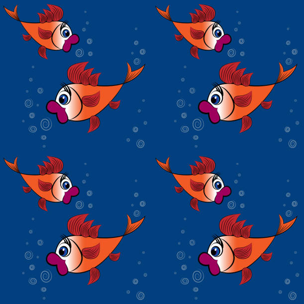 Childrens Illustration Design Pattern A Pair Of Surprised Goldfish With Big Red Lips And Huge Eyes On A Background Of Blue Water And Bubbles Stock Illustration - Download Image Now - iStock Childrens Illustration Design Pattern A Pair Of Surprised Goldfish With Big Red Lips And Huge Eyes On A Background Of Blue Water And Bubbles Stock Illustration - Download Image Now - iStock
