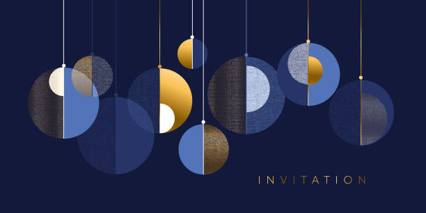 рождественская абстрактная безделушка элегантный геометрический заголовок - christmas ornament christmas blue decoration stock illustrations