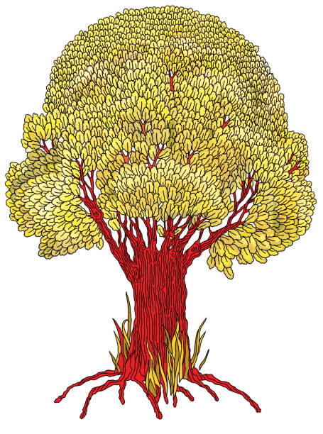 istock Fantastic oak with foliage and roots. The seasons are winter. Illustration. 1185000629