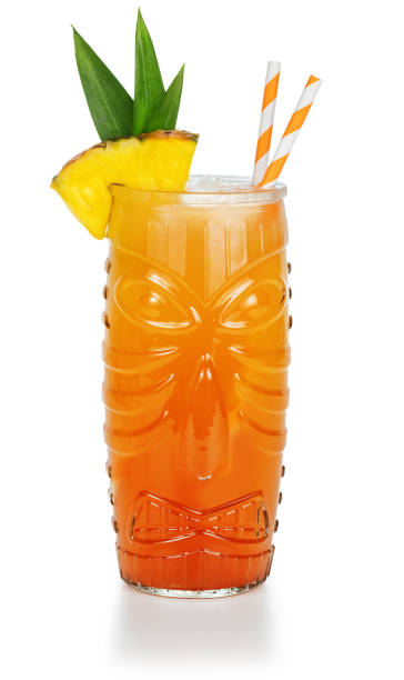 tiki cocktail isolated on white - cocktail orange cup juice imagens e fotografias de stock