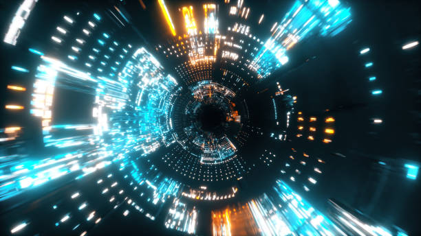 istock Flying into spaceship tunnel, sci-fi spaceship corridor. Futuristic technology abstract seamless VJ for tech titles and background. Motion graphic for internet, speed. 3d illustration 1185003197