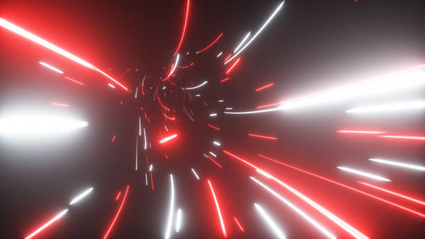 istock Flying in an abstract bright neon technology tunnel. Modern light. Hyper jump in data space. 3d illustration. Modern ultraviolet light spectrum. 1185003279